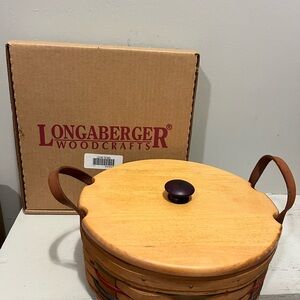 Longaberger Signed 1995 Cake Wooden Basket with Leather Handles And Lid